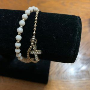 2 Stranded Gold and White beaded cross bracelet